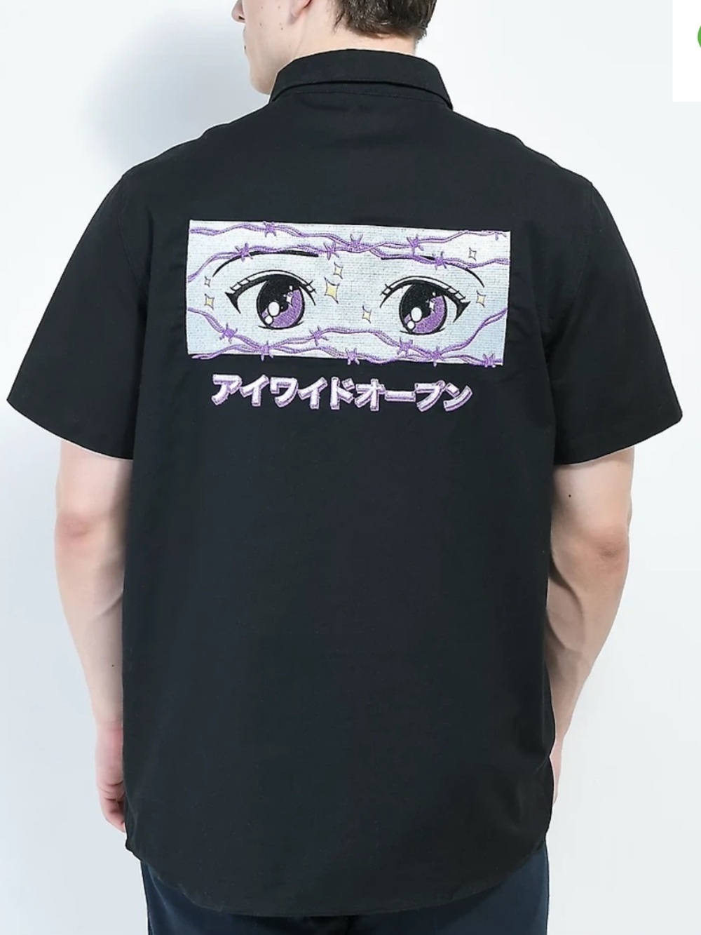 A.LAB Otaku Anime Eyes Black Short Sleeve Button Up Shirt Men’s Medium